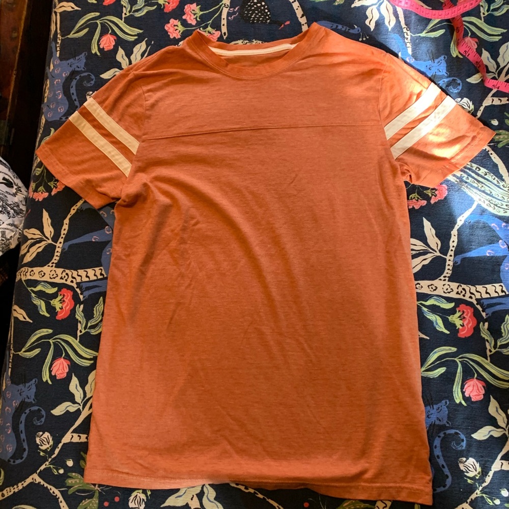 Sherbet Orange Sporty Striped Sleeve T